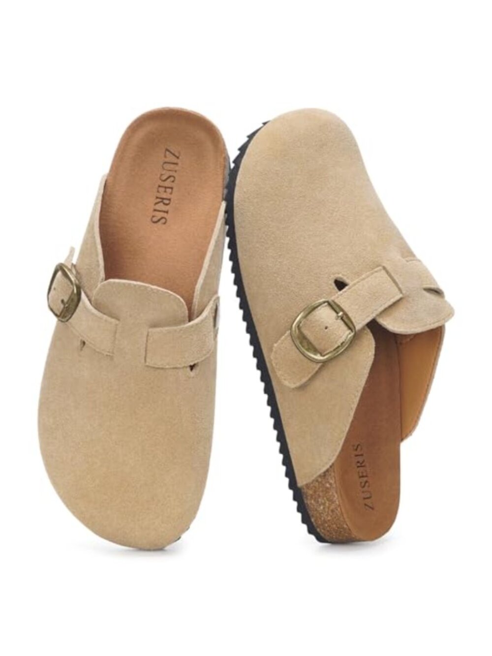 Suede Clogs Wide Width Leather Mules Cork Sole Arch Support
